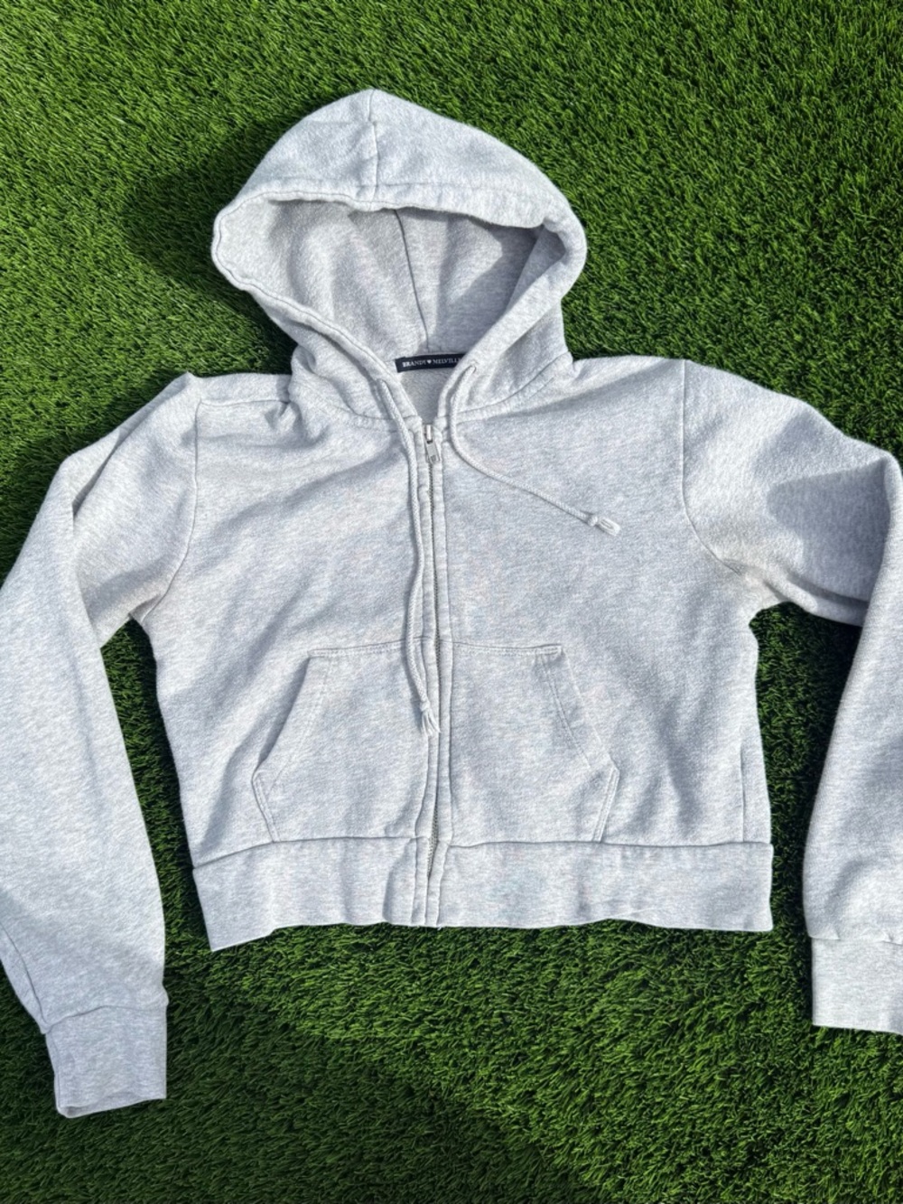 Brandy Melville Gray Zip-Up Hooded Sweatshirt